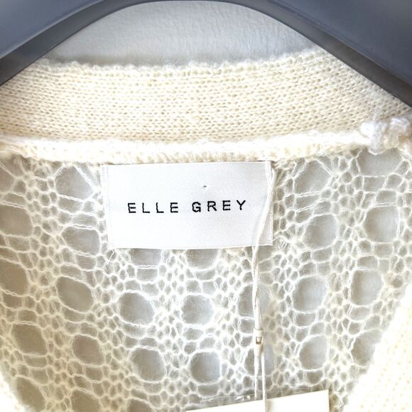 Elle Grey Womens Angora Crochet V Neck Cardigan Cream Boho Cottagecore NWT - Picture 6 of 15
